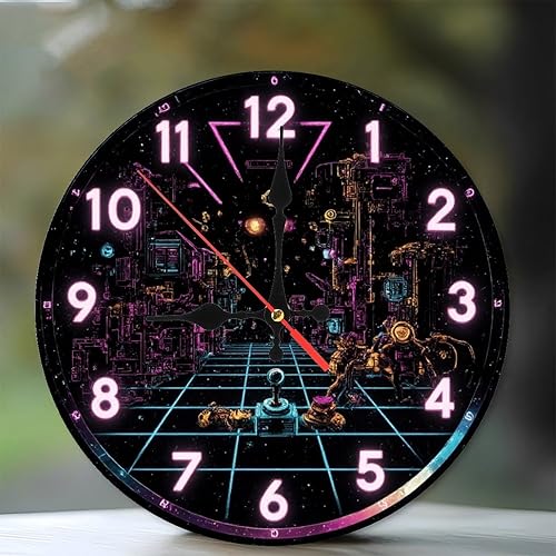 Lancholy 10-Inch Silent Wooden Wall Clock, Retro Cyberpunk Clock Face Gaming  Silent Non-Ticking Clock, Battery Operated (AA Batteries Not disponible en Yaxa Colombia