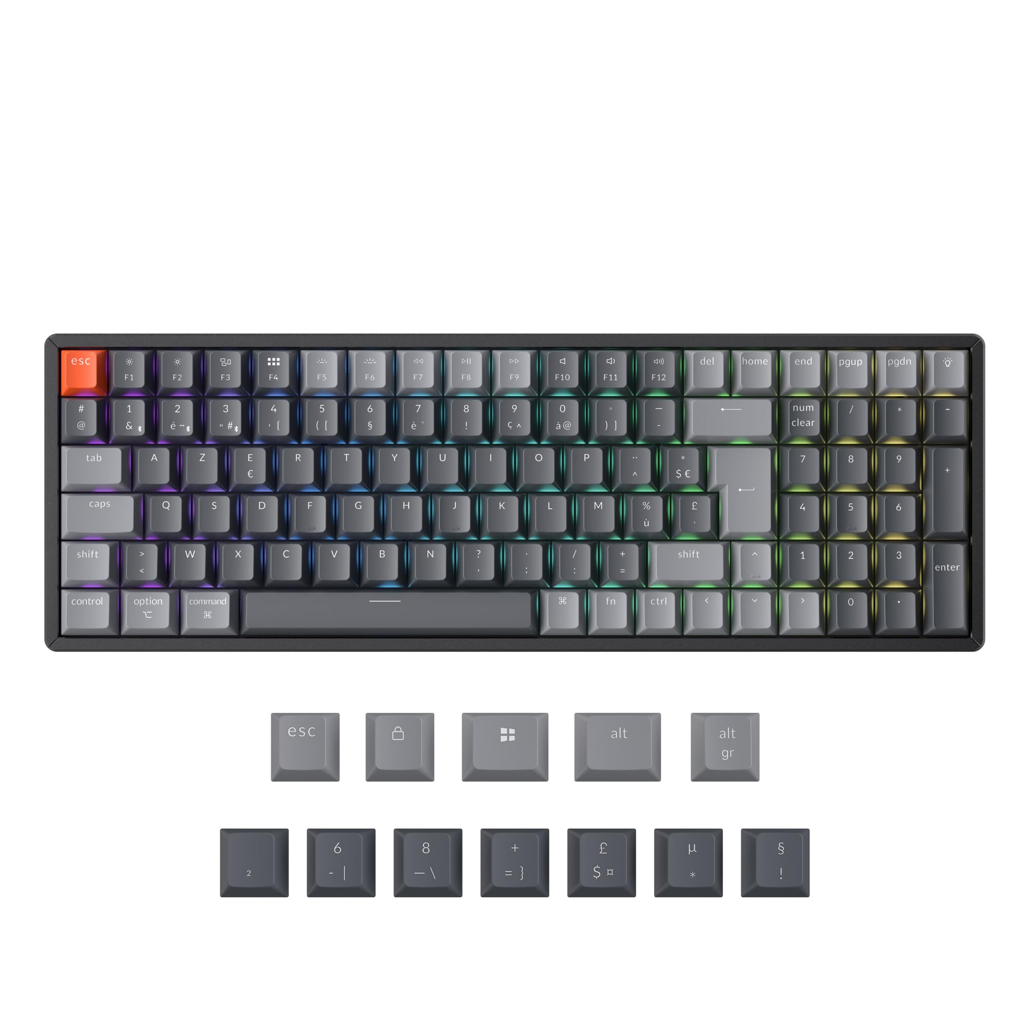 Keychron K4 QMK Clavier Mécanique sans Fil, Disposition 96%, Hot-Swap Commutateurs Banane, Rétroéclairage LED RVB et Rechargeable, Bluetooth 5.2 pour Mac/Windows/Linux, Disposition FR- Version 3