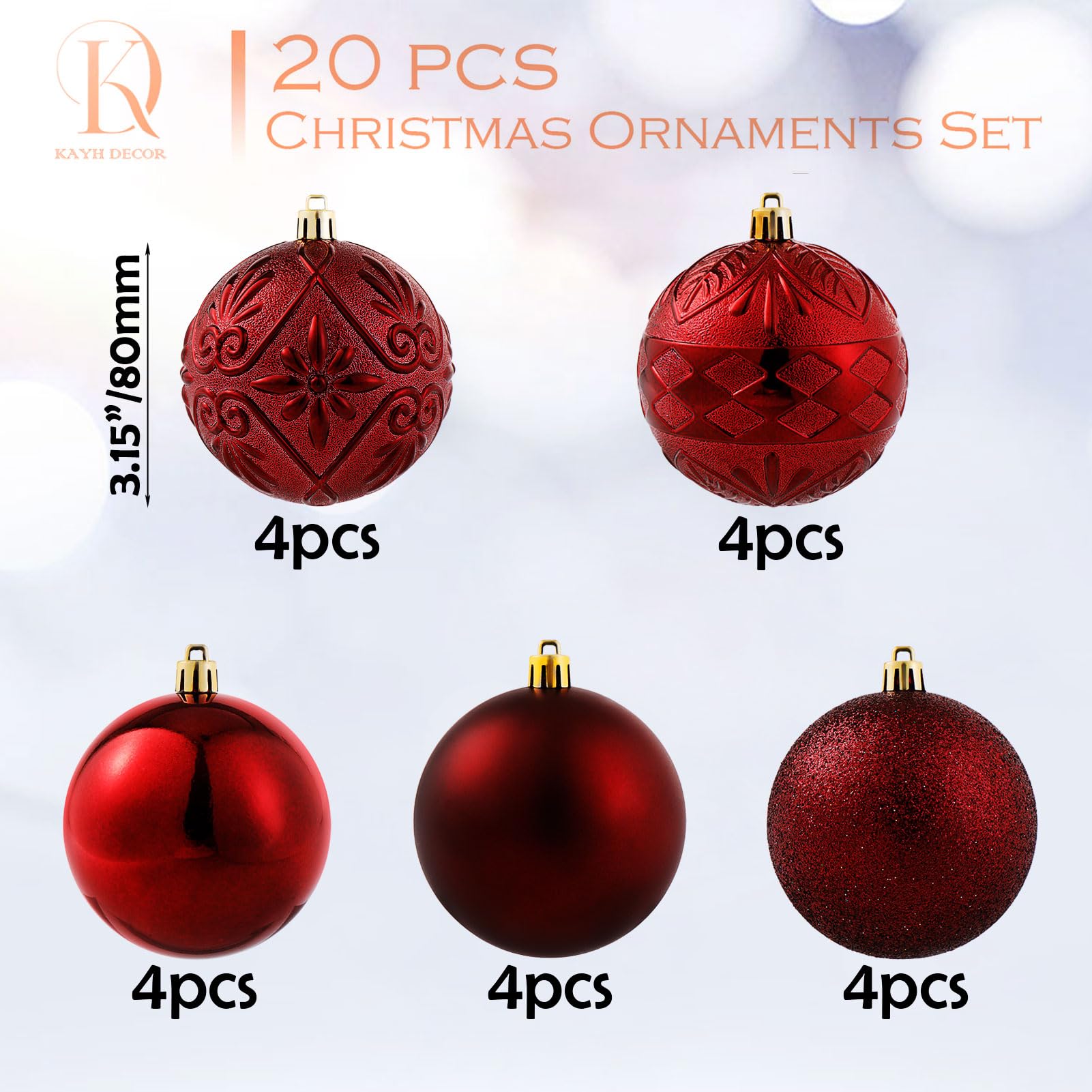 Amazon.co.jp: クリスマスボールオーナメント 20カラット バーガンディ