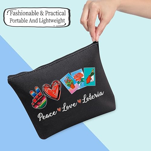 Miniatura 5 de JXGZSO Bolsa de lotería divertida bolsa de almacenamiento de bingo mexicano, regalo de lotería, paz, amor, lotería, bolsa de lona con cremallera,