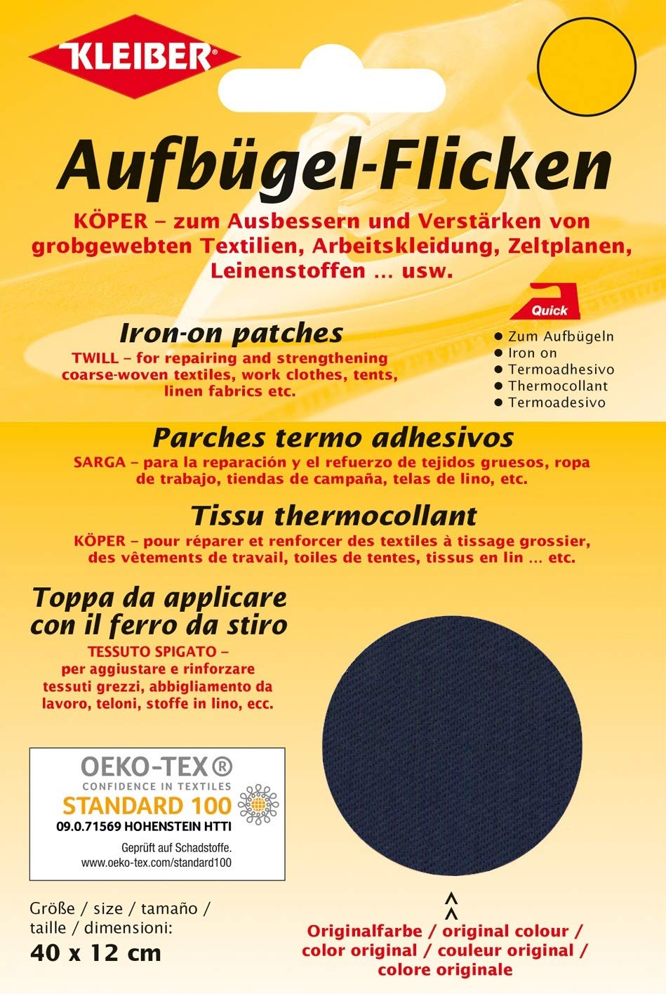Kleiber Blue 40 X 12 Cm Large Iron On Cotton Repair Patch, Navy/Dark