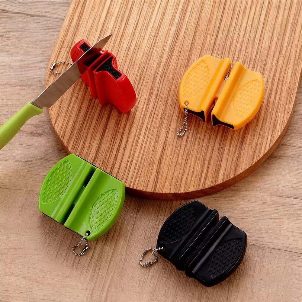 Handheld Knife Sharpener with Preset Coarse Fine Slots Compact Yellow Keychain Tool for Fillet Pocket Knives 1 Pack