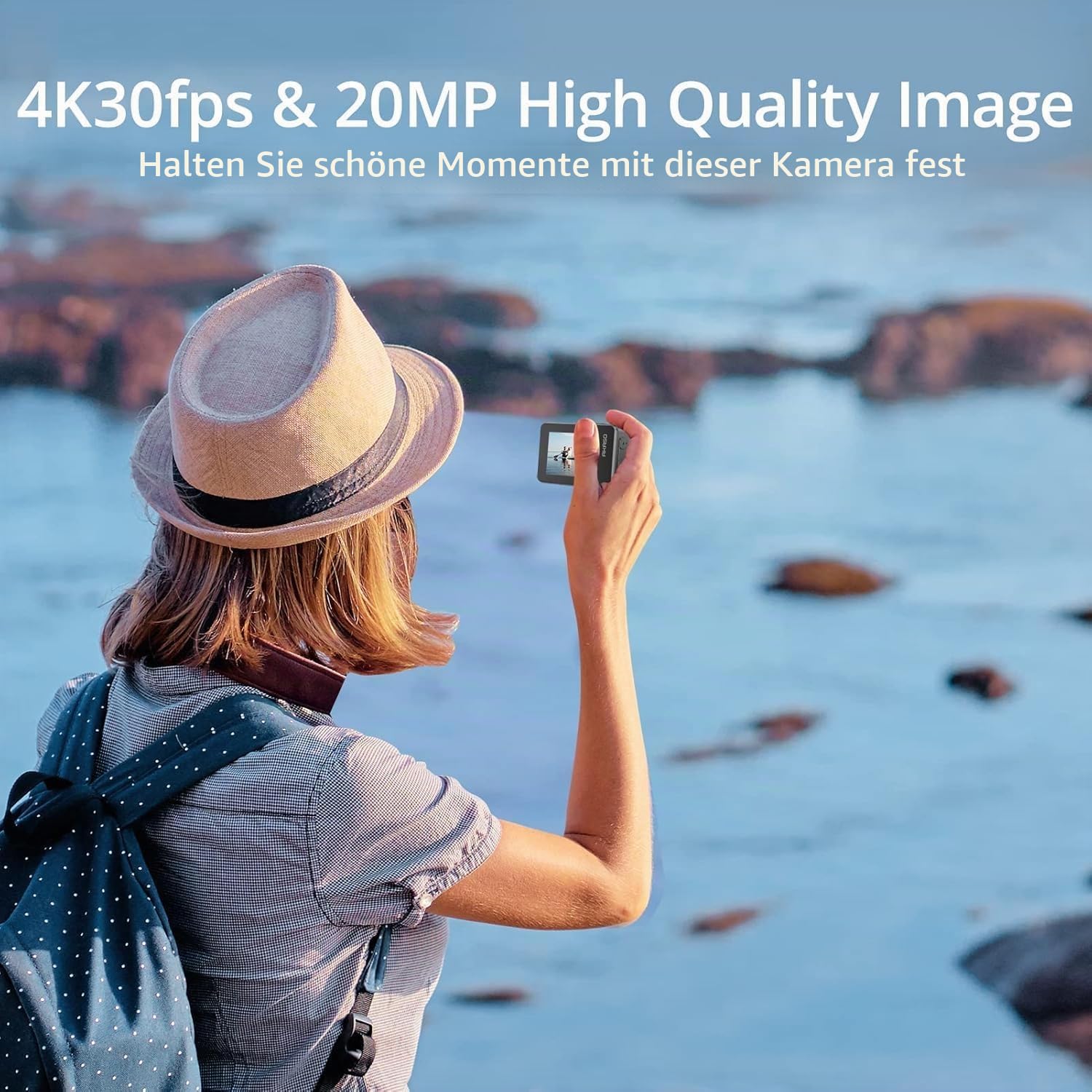 AKASO Action Cam 4K 20MP WiFi Unterwasserkamera IPX8 Wasserdicht Action Kamera EIS 2.0 mit Touchscreen, Zoom, Sprachsteuerung und 2x1350mAh Akkus Kit-Brave 7