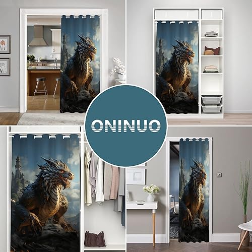 Miniatura 5 de Cortinas medievales de puerta de dragón para puertas, cortina opaca mágica de castillo de animales de fantasía aterradora para armario de dormitorio