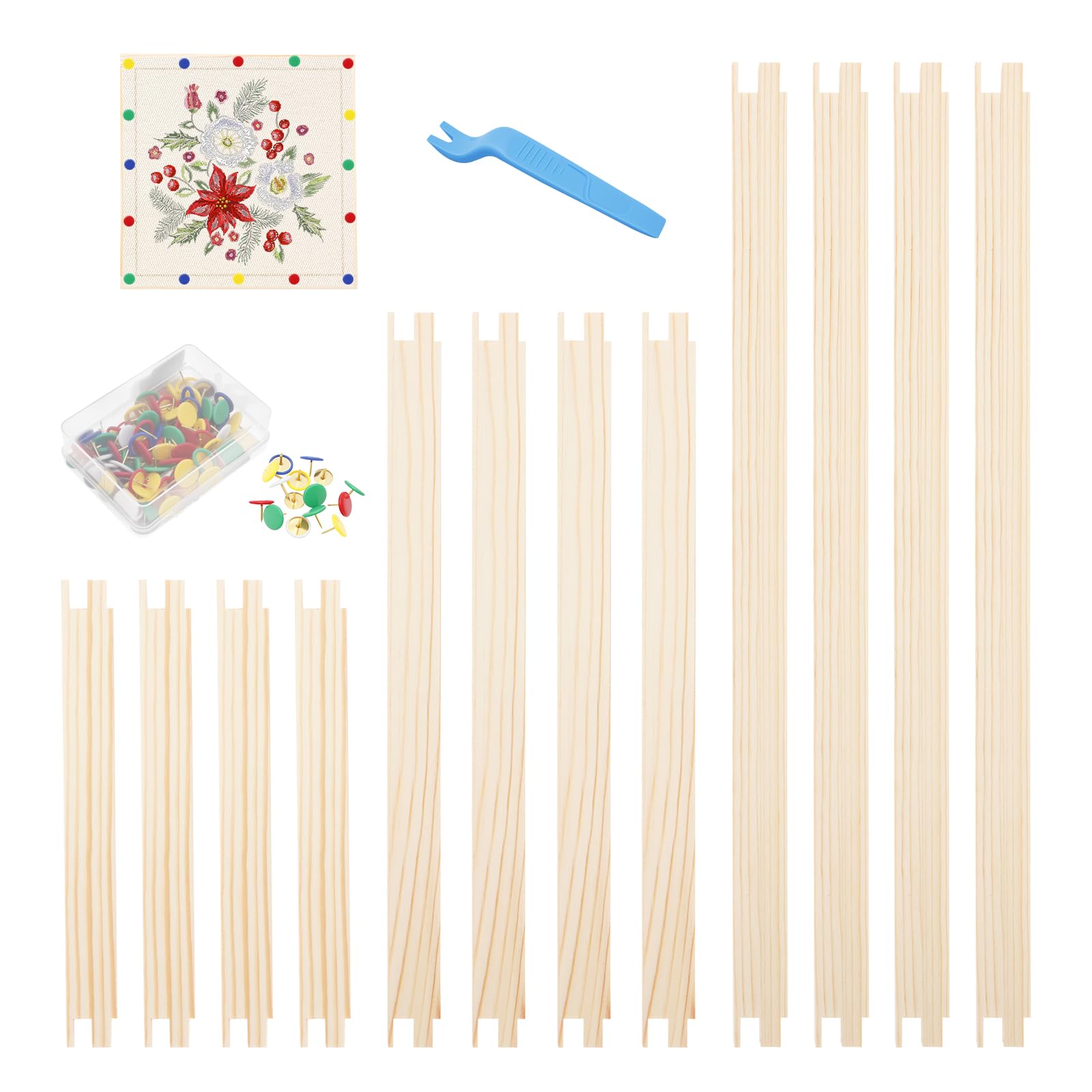Ktcina Wooden 3 Sets Needlepoint Stretcher Bars, 3 Sizes Wood Canvas Stretcher Frames With 100 Tacks & Tacks Remover Cross Stitch Frame Needlepoint Embroidery Stitch Frame Set For Embroidery Crafts Art