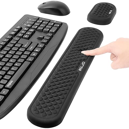 ELZO Wrist Rest for Keyboard and Mouse, Soft Memory Foam Wrist Support, Computer Ergonomic Wrist Support Pad, Non-Slip Wrist Rest for Computer Keyboard, Made Easy Typing & Relieve Wrist Pain(Black) - Wrist Rest for Keyboard and Mouse