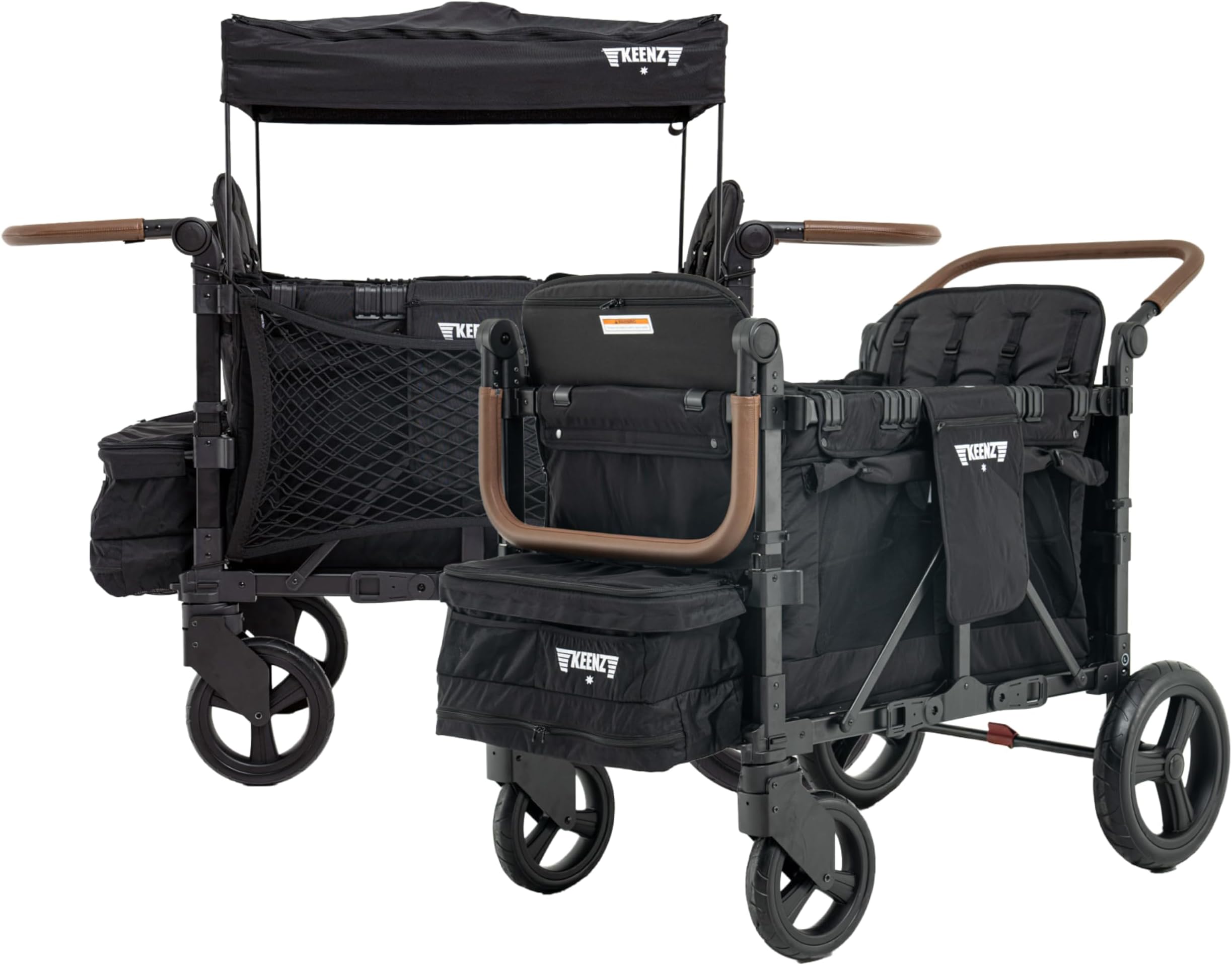 KEENZ XC+ 2.0 - Luxury Comfort Stroller Wagon Foldable 4 Passenger Quad Seater with Adjustable Canopy Black