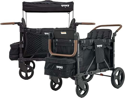 Keenz XC+ EVO - Luxury 4 Passenger Stroller Wagon for Kids | Foldable 4 Passenger Quad Seater with Adjustable Canopy | Black