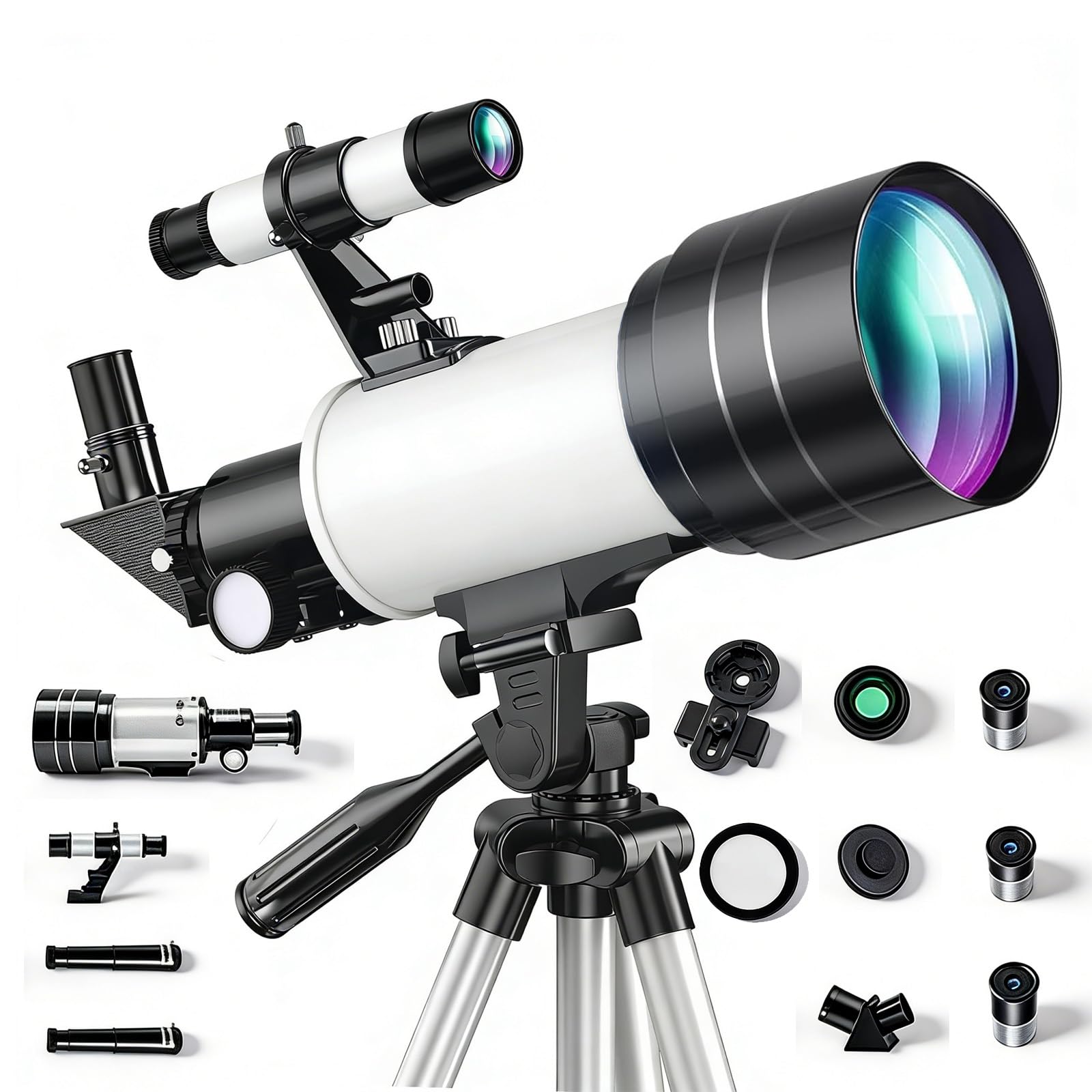 Teleskop Astronomie 70 mm Apertur,Tragbares Telescope Astronomisches Refraktor Teleskope für Kinder & Erwachsene mit 15–150x Vergrößerung,Fernrohr Stativ,Sternenbeobachtung & Smartphone-Adapter