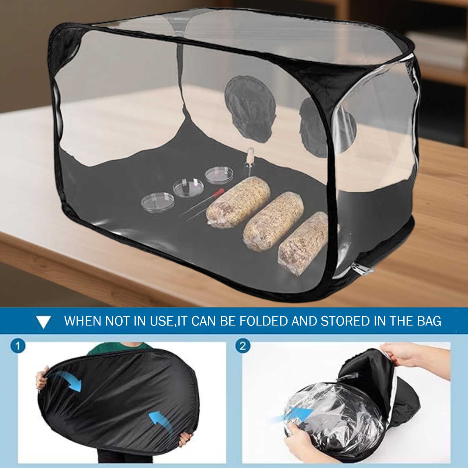 Tente de Culture, boîte à air immobile 38x20x25 Pouces, Tente de Culture Champignons en Plastique Transparent, boîte Champignons Portable Pliable pour Spores, Fournitures d'horticult