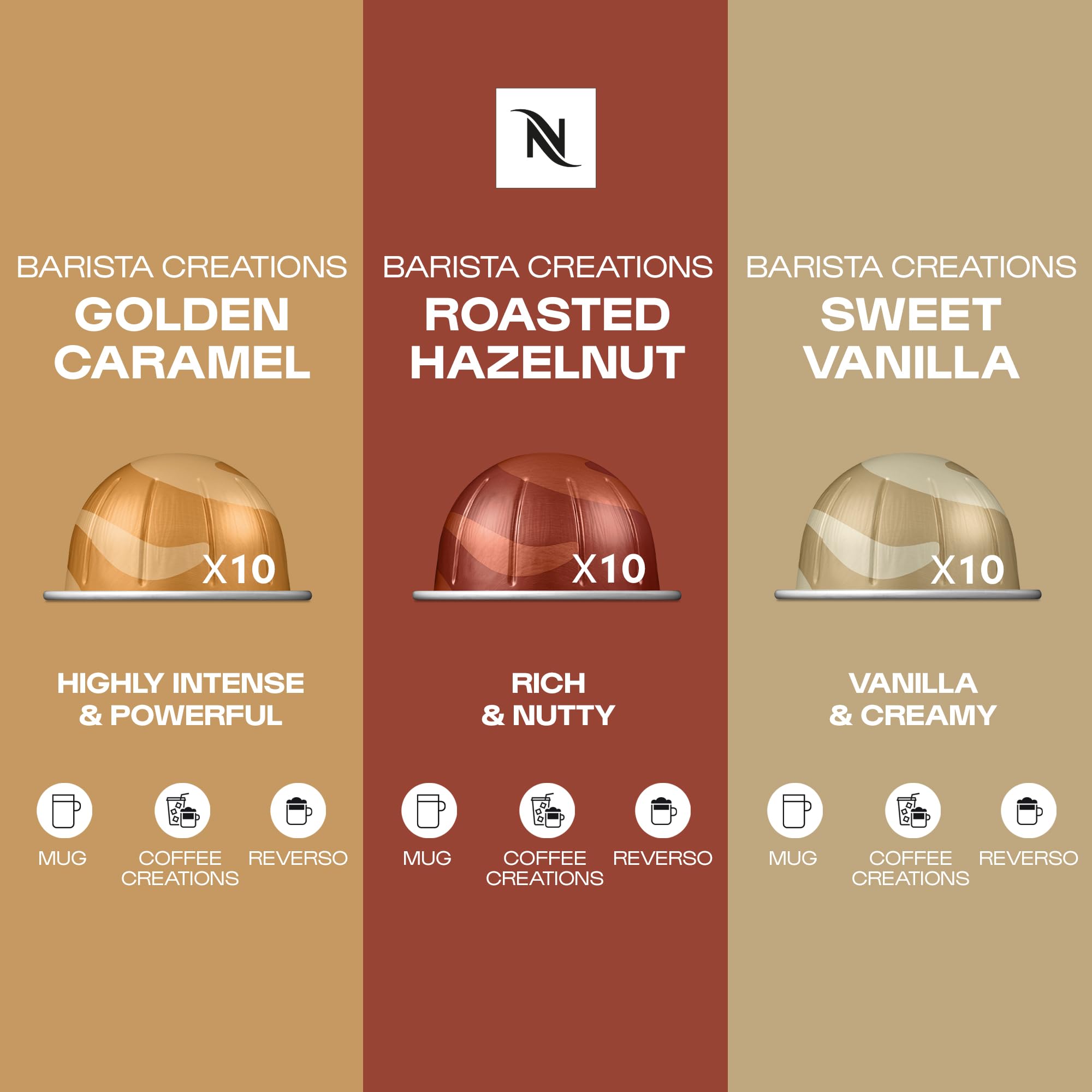 Nespresso Vertuo Coffee Pods Flavoured Variety Pack - 30 Capsules (3 sleeves) Includes 10 Caramel, 10 Vanilla, 10 Hazlenut Pods – for Mug & Gran Lungo — view 2