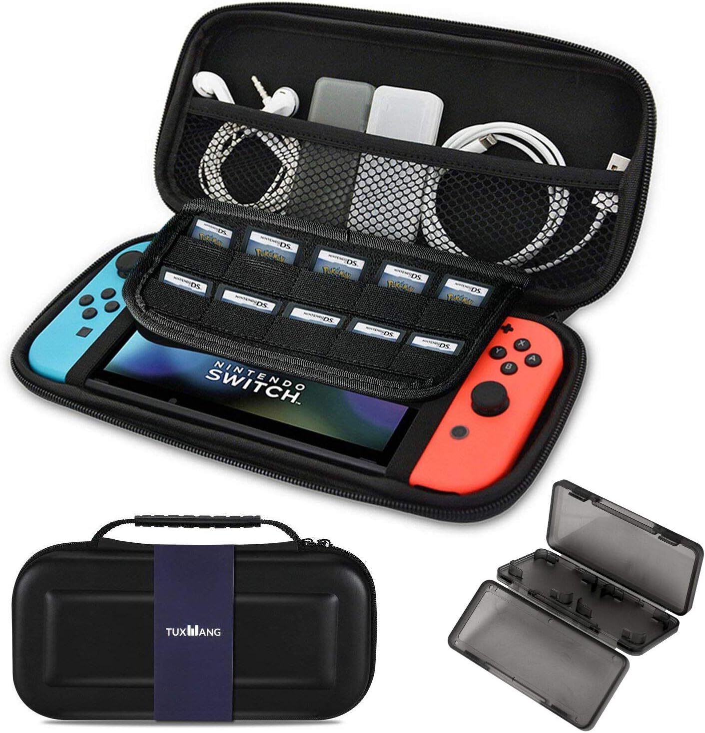 Carry Case for Nintendo Switch - TUXWANG EVA Shell Portable Carrying Case with Foldable Flaps Elastic Strips and Larger Storage for 10 Games and Other Nintendo Switch Accessories [nintendo_switch]