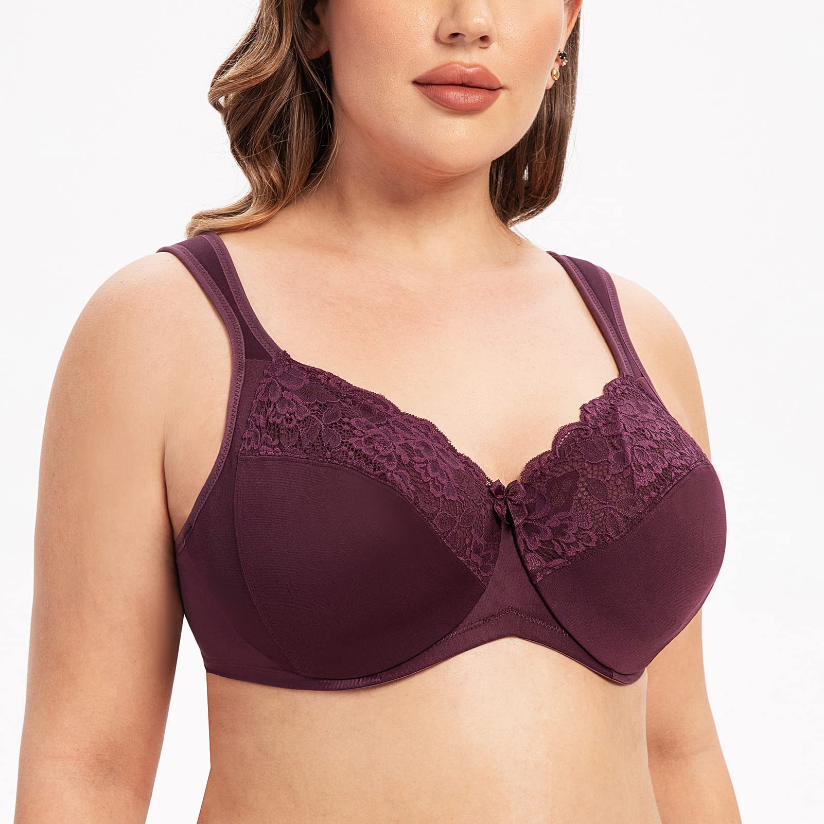 MELENECA Femme Soutien-Gorge Grande Taille Minimiseur Dentelle Couverture complète Sangle Coussin avec Armatures