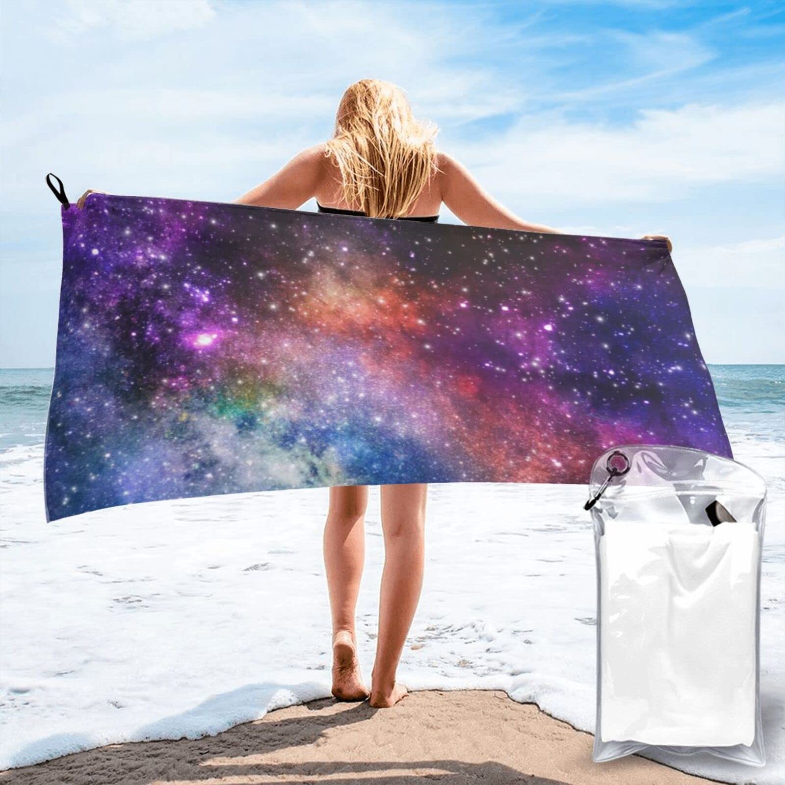 Lawenp Colorful Universe Microfiber Beach Towel Adults Large Quick Drying Bath Towel Travel Towels with Pouch 31.5"x63"