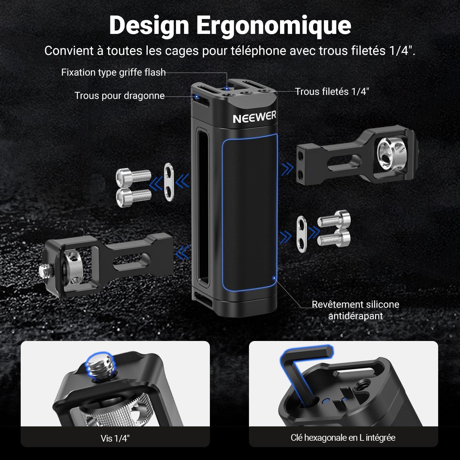 NEEWER Kit de vlogging pour téléphone amélioré, stabilisateur vidéo avec Double poignée, Fente Micro sans Fil pour Tiktok/Youtube, Compatible avec SmallRig iPhone 16 15 14 13 Pro Max Galaxy S23, PA009