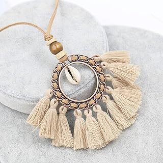 Jewelry ファッション:長いと流体大豆シェルペンダントネックレス手作りボヘミアンセーターやレザーチェーン付き、カラー:ピンク (Color : White)