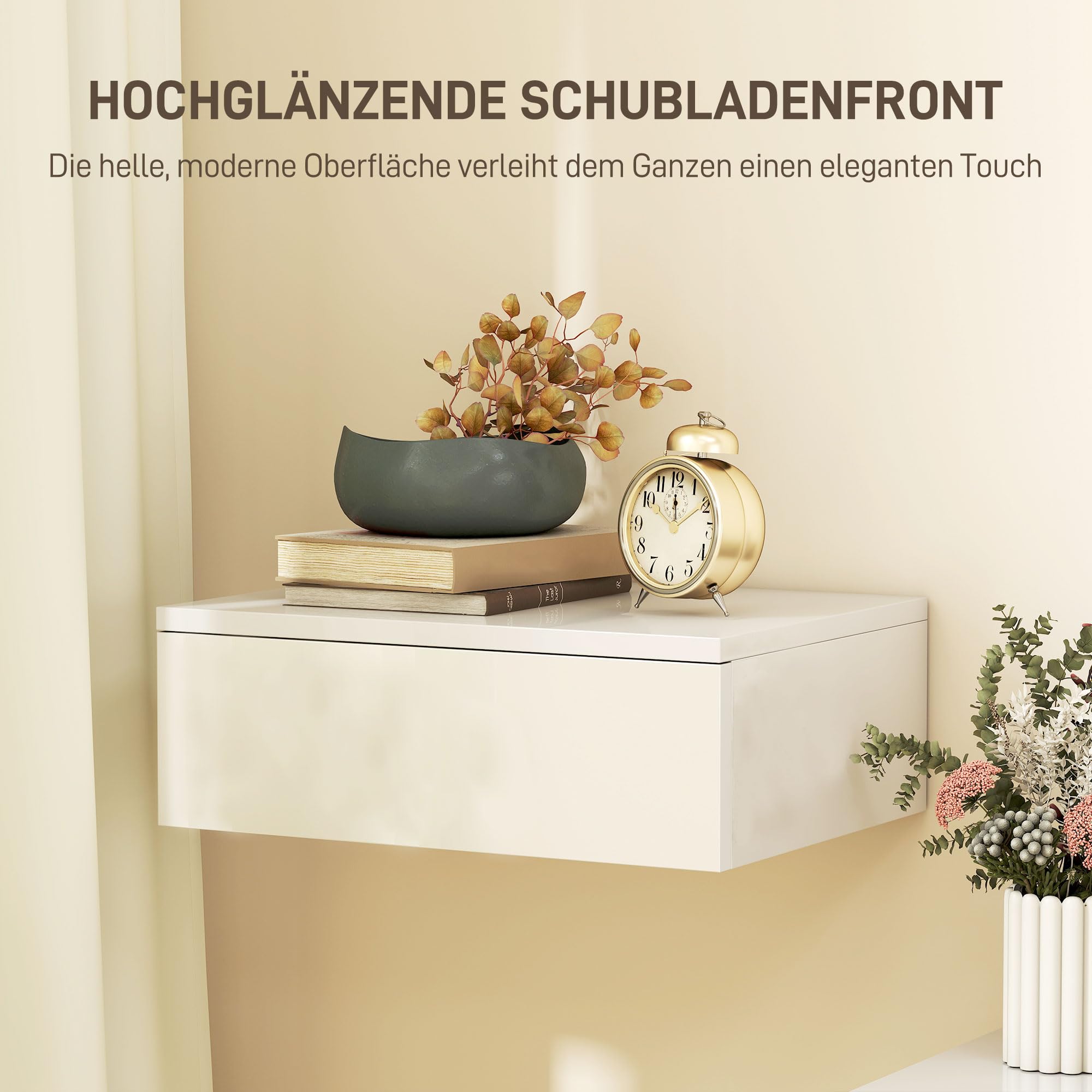 HOMCOM Nachttisch hängend 2er Set mit Schublade 40 x 30 x 14 cm Weiß