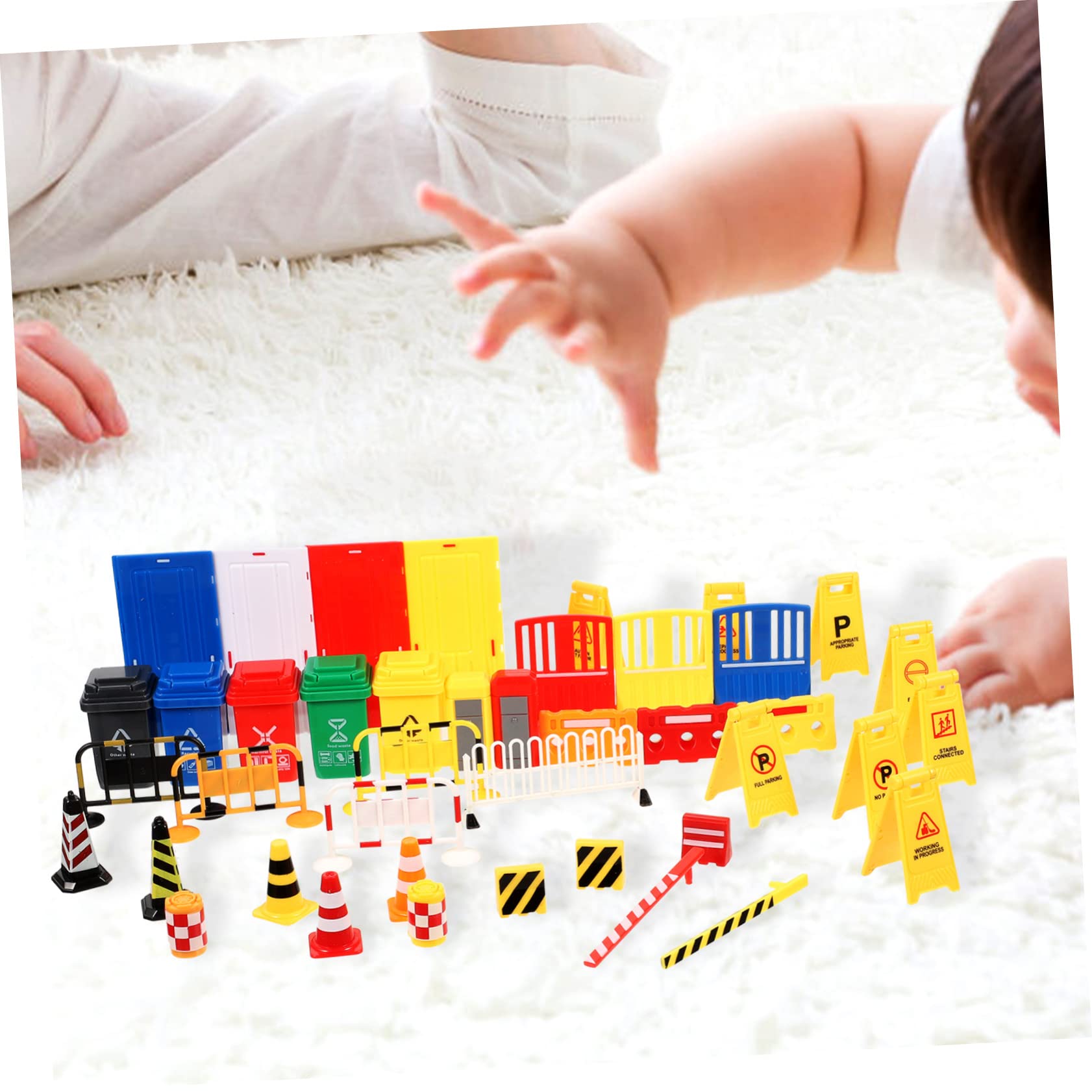 Hohopeti 40pcs Road Traffic Sign Toys Miniature Traffic Cones Educational Plaything for Boys and Girls Realistic Simulation Model