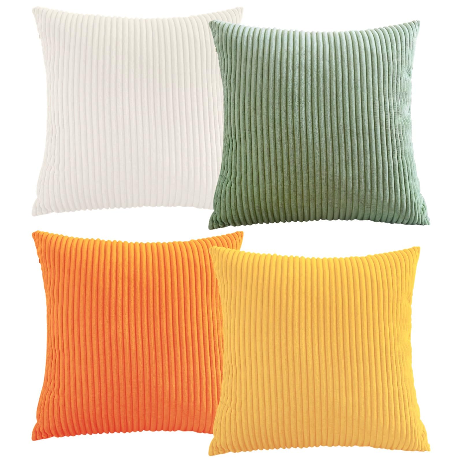 Housses de coussin côtelées 45x45 haut de gamme velours jaune et vert