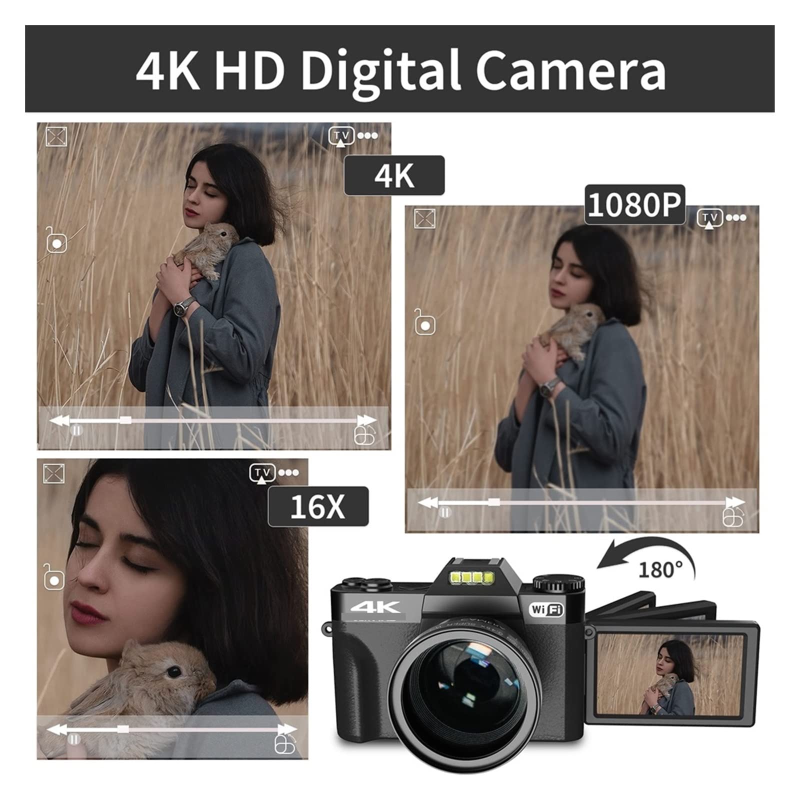 Fotocamera Digitale 4K Da 48 MP Con Schermo Ribaltabile 180°, Zoom Ottico 5x, Messa A Fuoco Automatica, Per Vlog E Foto
