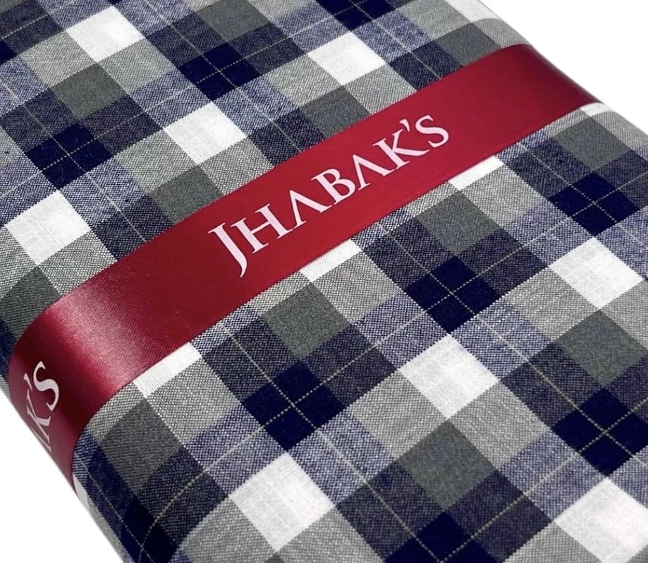 Image of JHABAK'S Cotton Blend Unstitched Checkered Fabric for Men - 2.35m Shirt Piece / 3m Kurta Piece - Width 36 Inches
