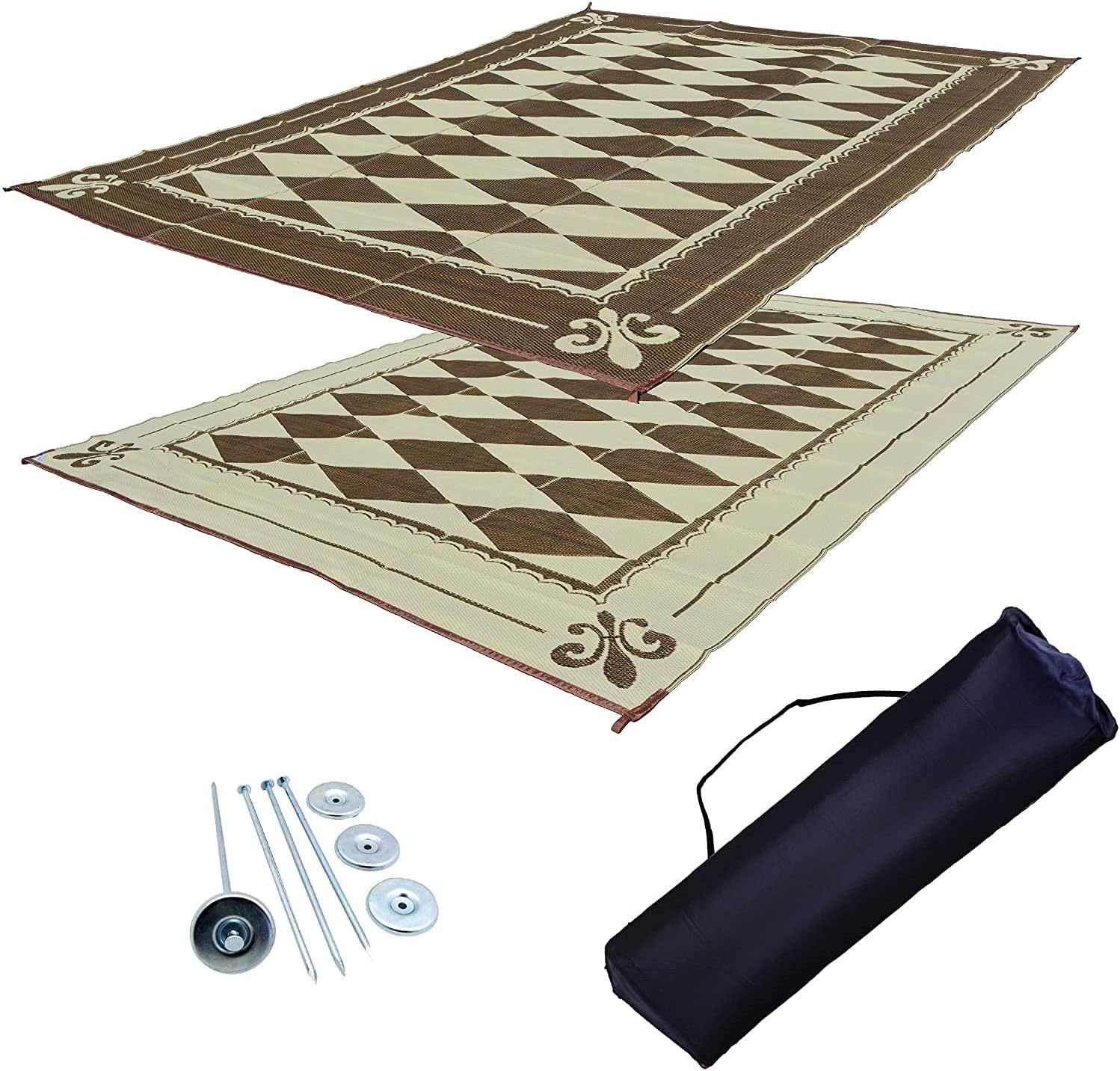 RV Patio Mat Awning Mat Outdoor Leisure Mat 9x12 Regal Diamond Complete