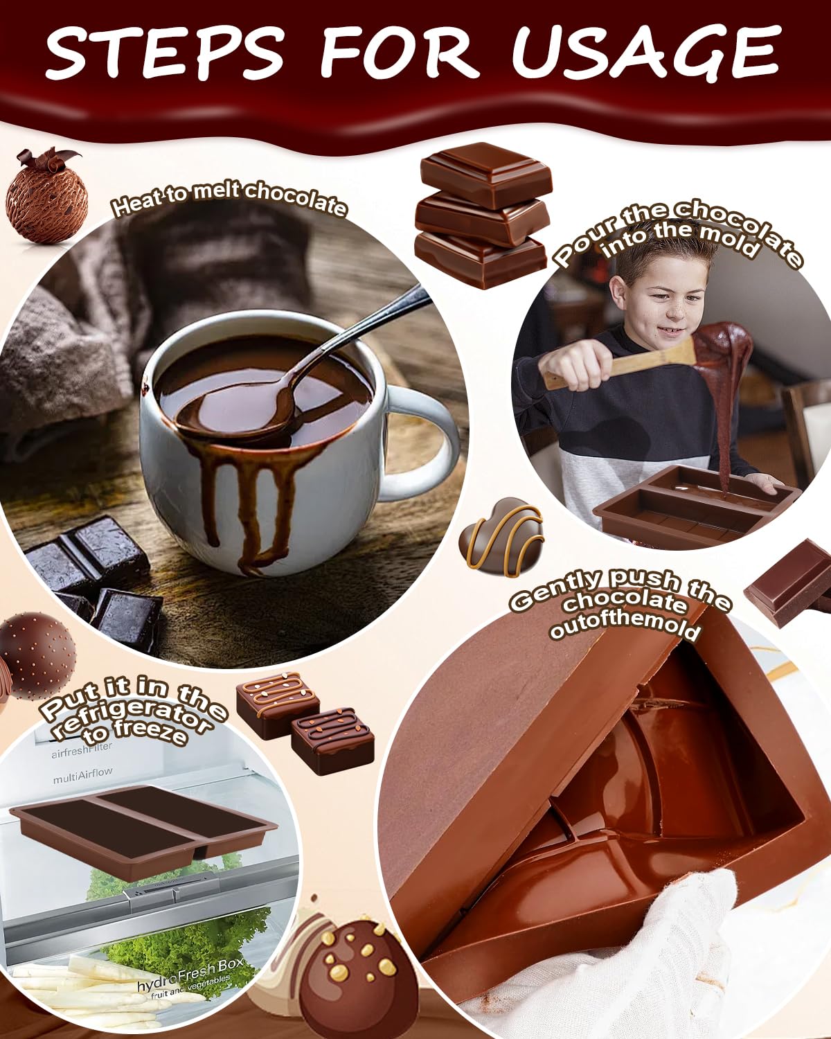 Stampo Cioccolatini In Silicone 2 Pezzi - Per Cioccolato Fatto In Casa Senza BPA - Foto 3