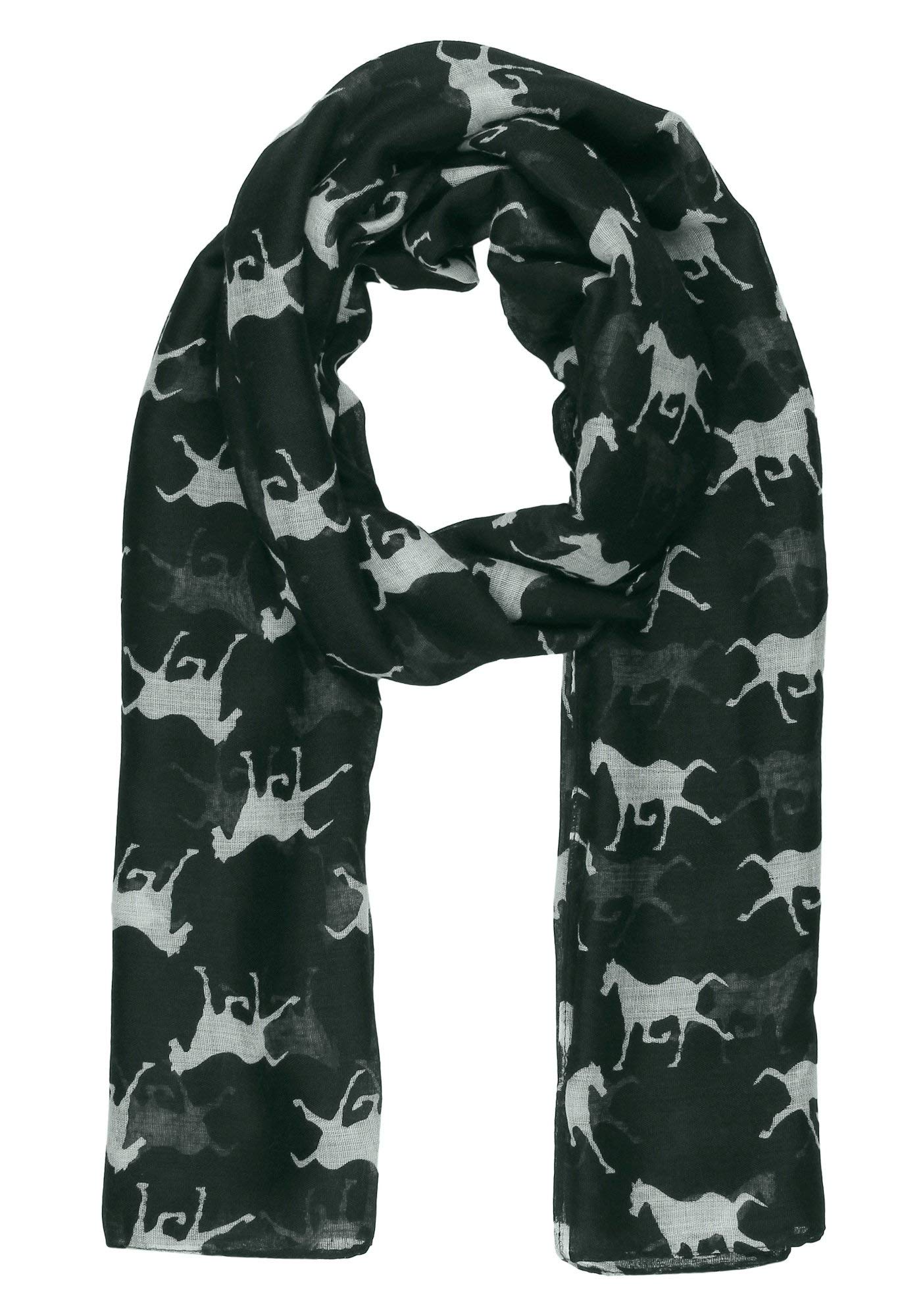 World Of Shawls Women's Grey Scarf Horses Print Design Scarves Shawl Wrap Maxi Scarf Sarong (Grey)