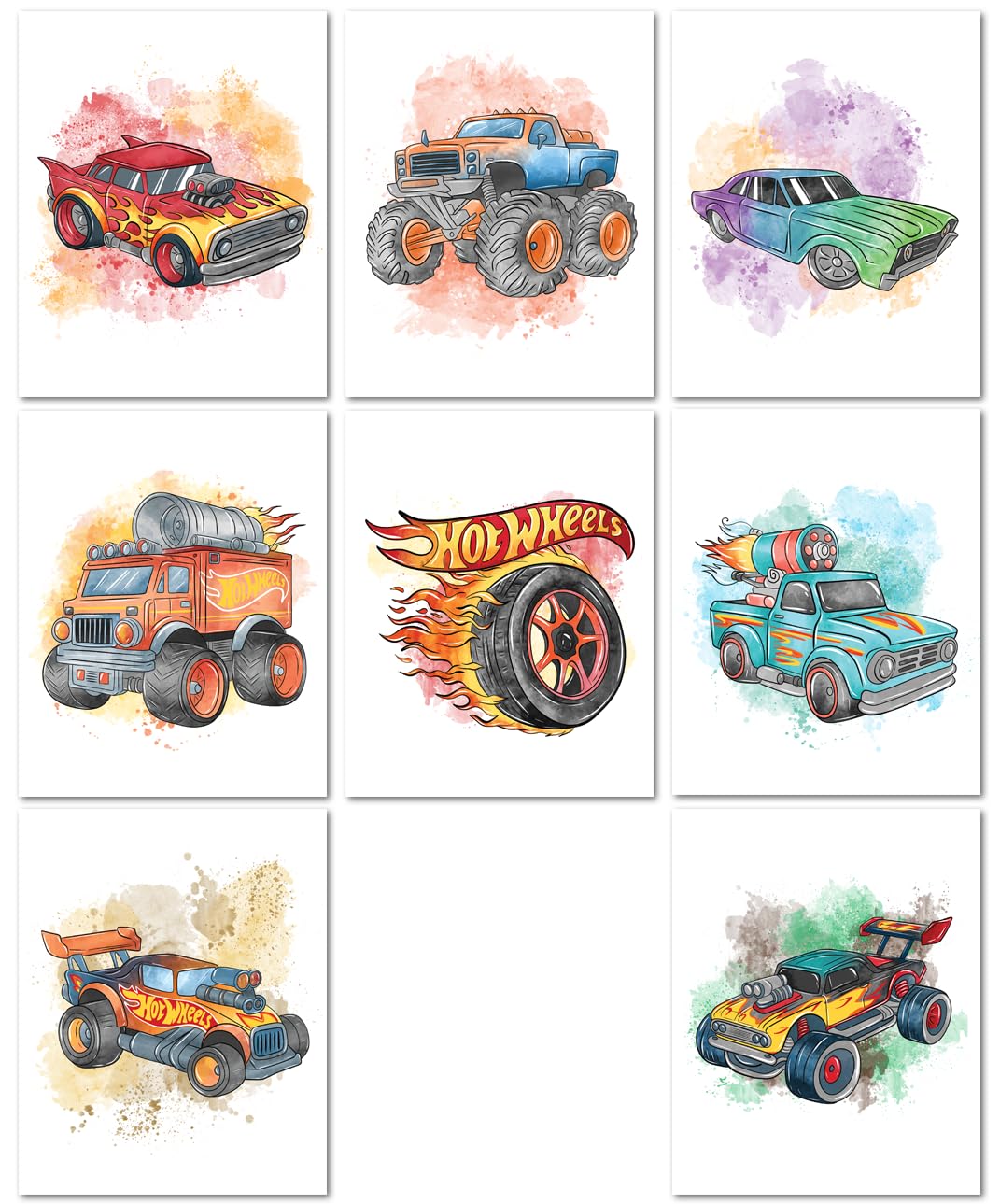 Nistio® Crazy Cars Posters for Kids Room, Boys Bedroom, Unframed, Set of 8, 8x10