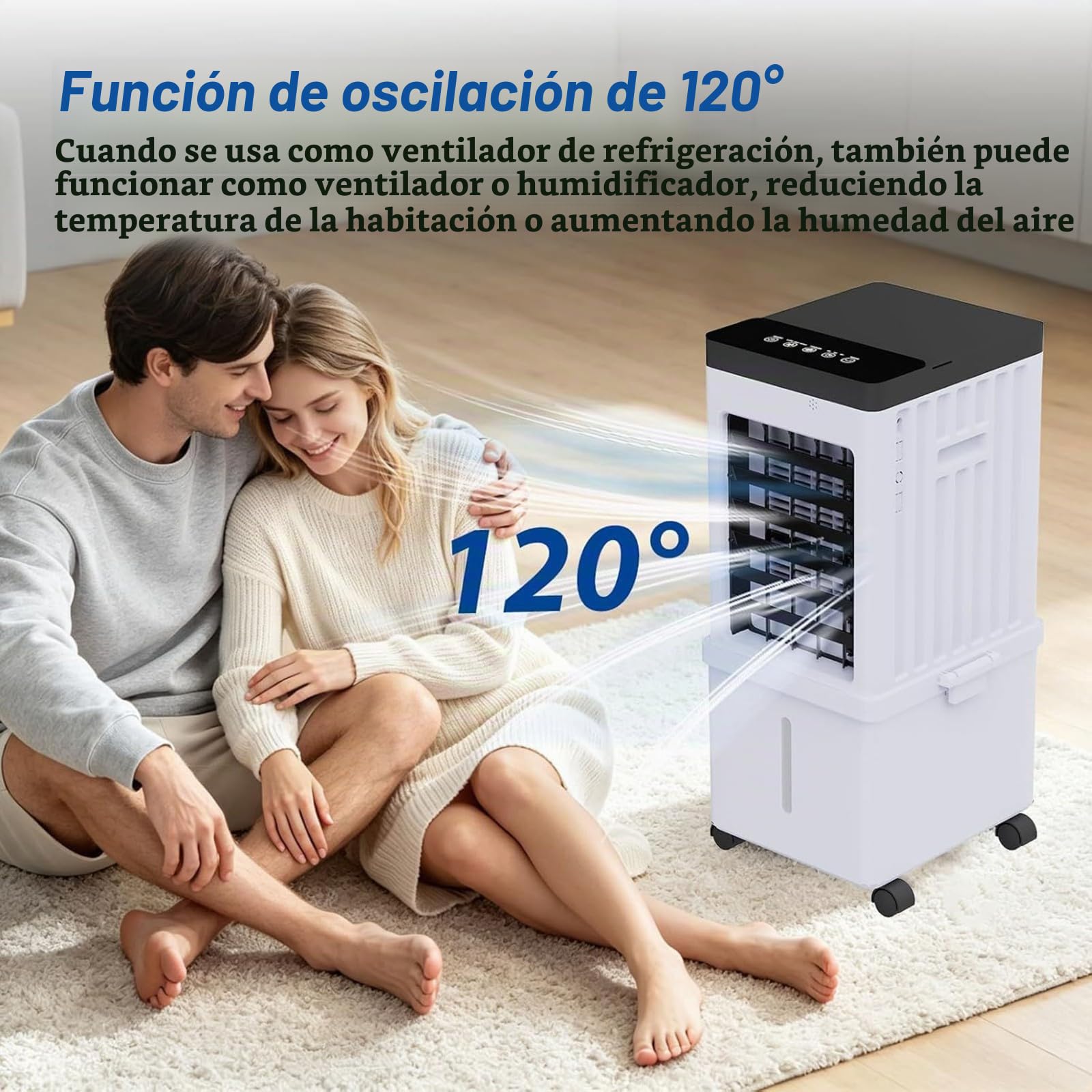 Aire Acondicionado Portátil Sin Tubo De Escape Ventilador Y Humidificador 3 En 1 Capacidad 15 L 3 Velocidades 3 Modos Temporizador 7,5 H Control Remoto Súper Ahorro de Energía A