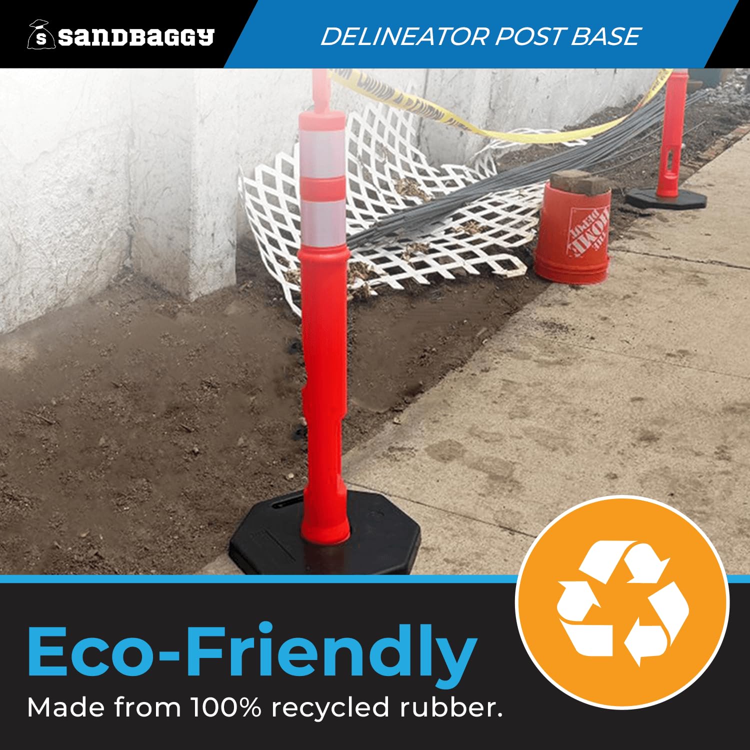 Sandbaggy 16" Traffic Delineator Post Base - Rubber - Construction Safety (20, Black, 16-inch)