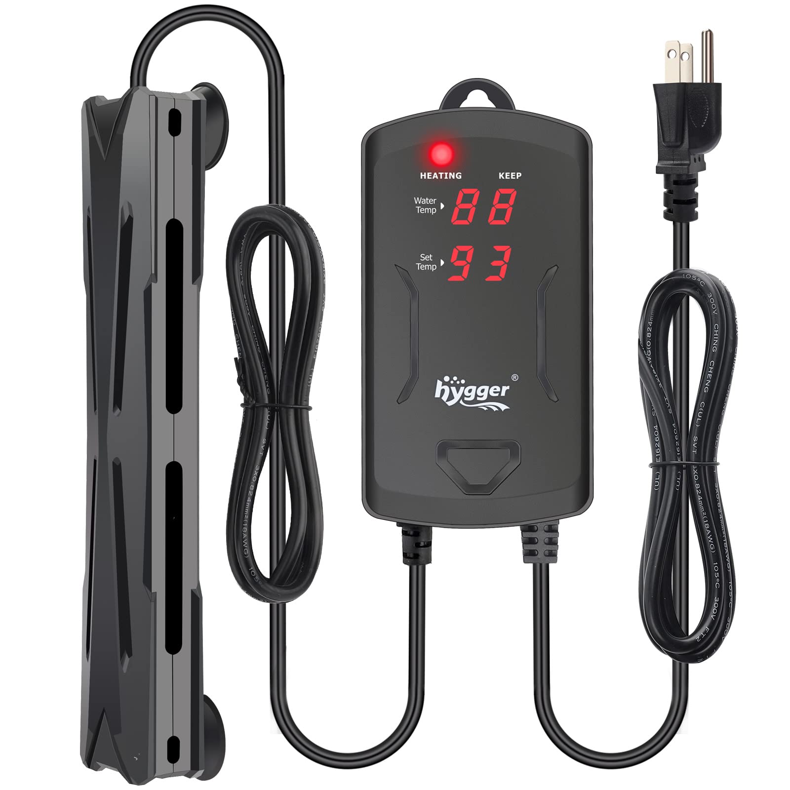 hygger25-50 Gallon Aquarium Heater with LED Display Controller, Quartz Submersible Fish Tank Heater 200W for Saltwater Freshwater