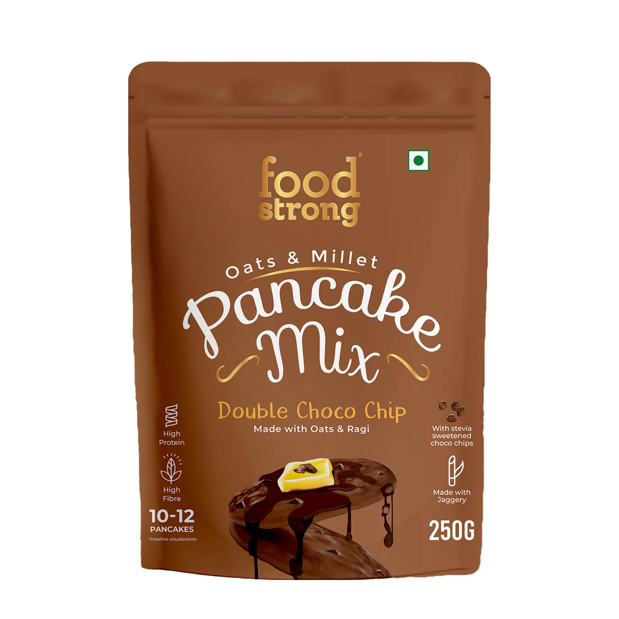 Oats and Millets Double Choco Chip Pancake Mix, High Protein & Fibre, No Maida, No Refined Sugar - Made With Jaggery, Eggless Instant Breakfast Mix 250 g