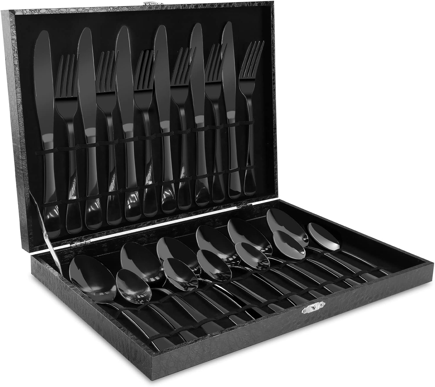 Black Silverware Set, 24Piece Stainless Steel Flatware