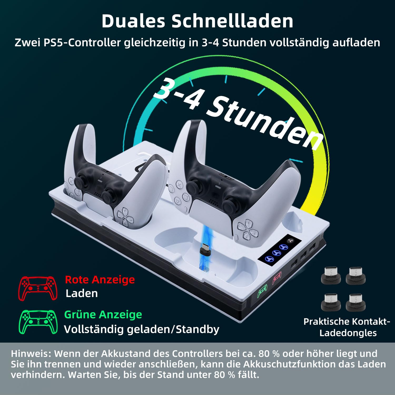 PS5/PS5 Slim/ps5 Pro Standfuß mit Lüfter - Ladestation für Dual Controller mit 3 USB Hubs - Vertikale Kühlstation mit 3 Stufen Kühler und Magnet Ladestecker für UHD & Digital Edition