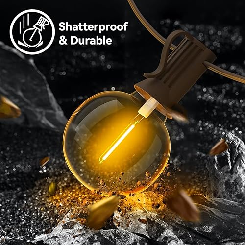 Miniatura 8 de Vocevos Tira de luces para exteriores, tira de luces resistentes de 50 pies para patio con 26 bombillas LED regulables de plástico inastillables,