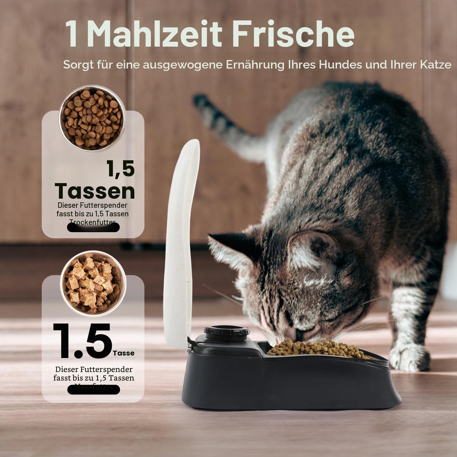Pawise Automatischer Futterspender für Hunde und Katzen, 1,5 Tassen Futterspender mit 48 Stunden Timer, 100% BPA-frei, tolle Geschenkidee, Singe
