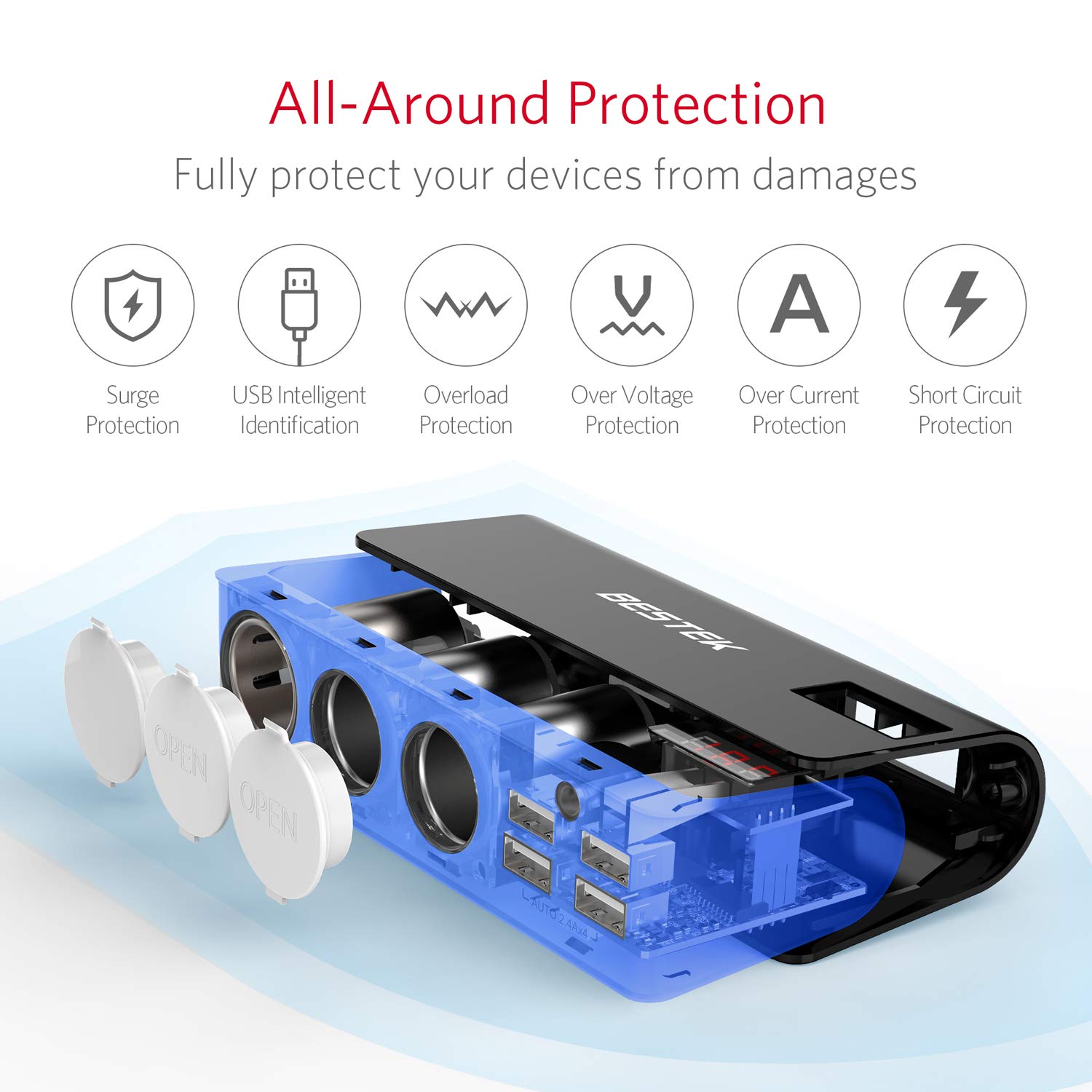 best cigarette lighter splitter Amazon.com: BESTEK 200W Cigarette Lighter Splitter with 4 * 2.4A USB-A and  3 Socket Cigarette Lighter Adapter for Dash Cam, GPS, iPad/Laptop/Phone  [Blue] : Cell Phones & Accessories