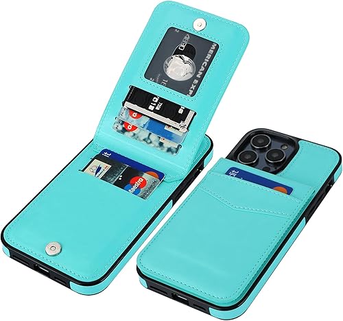 KIHUWEY Funda compatible con iPhone 14 Pro Max con soporte para tarjeta de crédito, cierre magnético de cuero de alta calidad, función atril, funda