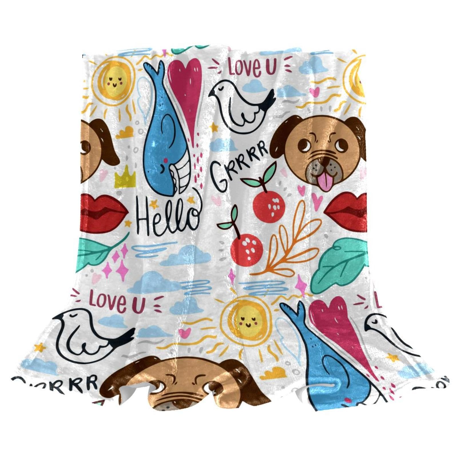 Couverture polaire chien oiseau baleine fini les poils sur lits et divans 150x100