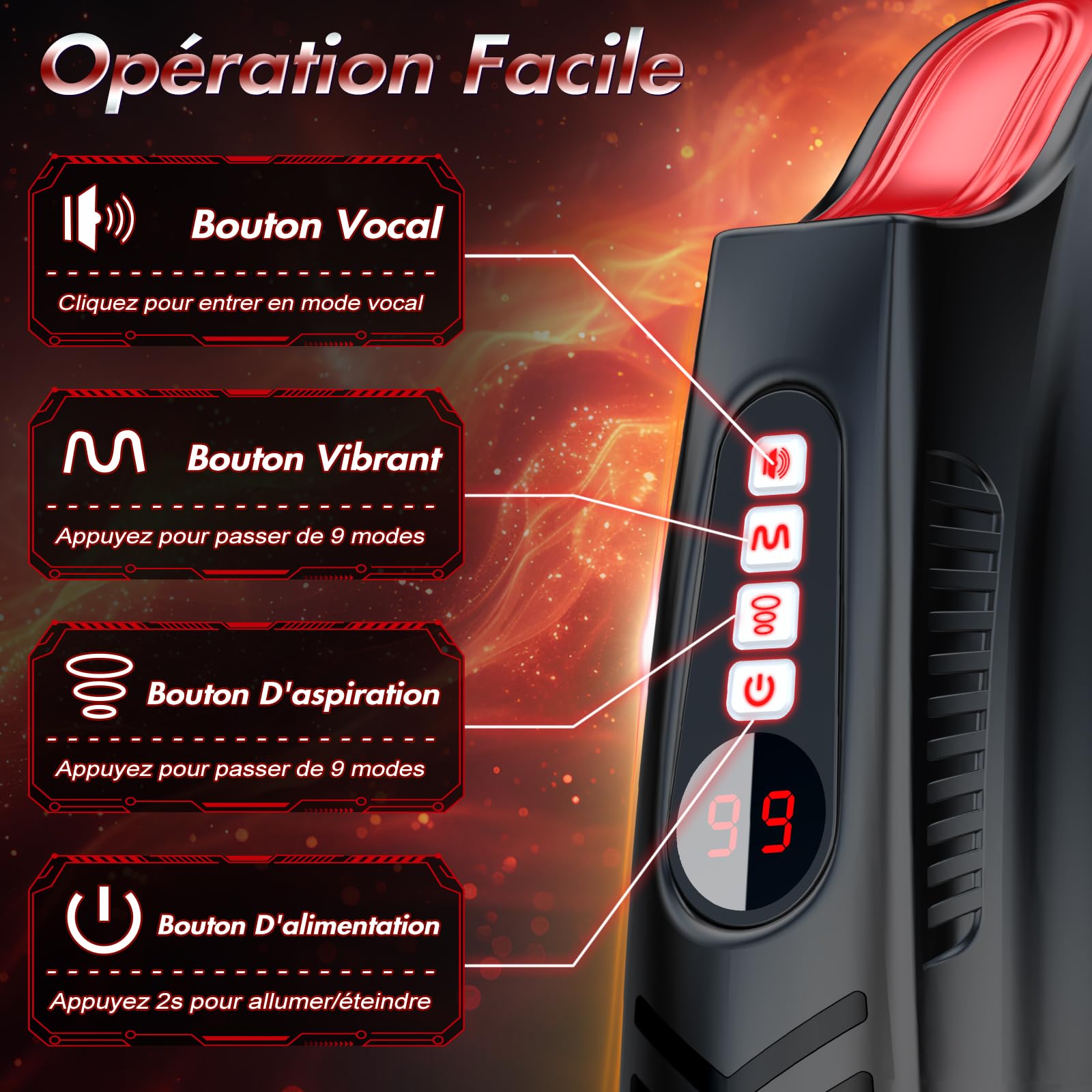 Masturbateur Homme Succion Sex Toys - Masturbateurs Masculins LED Sex Toýs Homme Réaliste, 9 Succions & Vibrations MasturbâteurHomme Mains Libres avec 6 Anneaux Péniens Jouet Adulte SextoyHomme