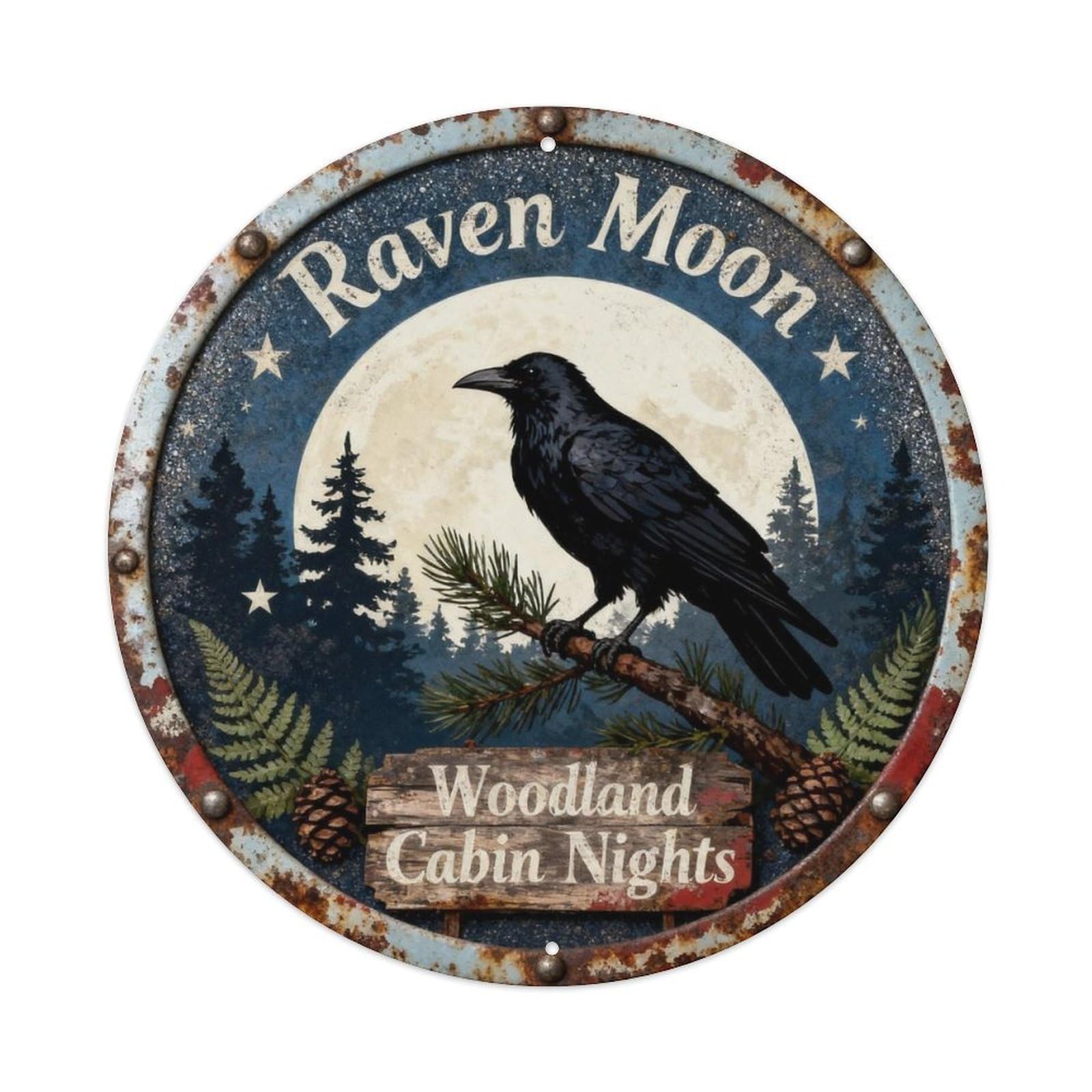 Raven Moon Metal Tin Sign Plaque