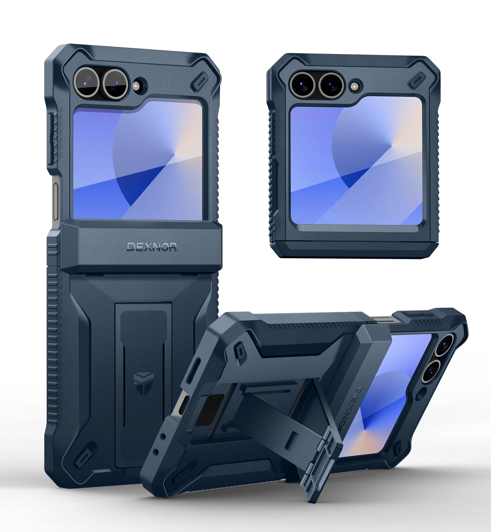 Dexnor for Samsung Galaxy Z Flip 6 Case with Stand & Hinge Protection & Front Screen Protector, Dual-layer Rugged Bumper Case Shockproof Full-body