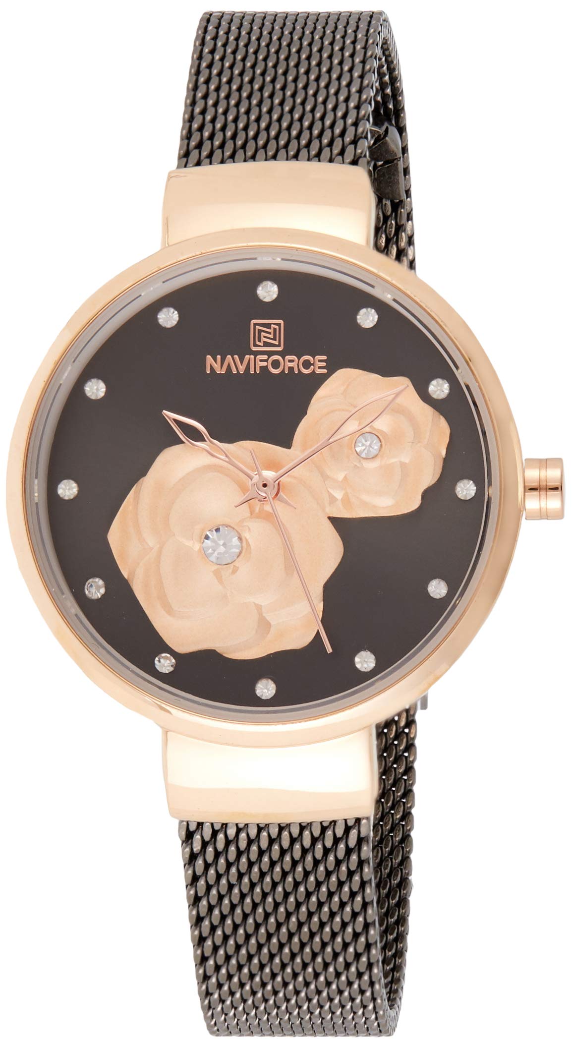 NaviforceWomen's Black Dial Stainless Steel Mesh Chronograph Watch - NF5013-RGBB