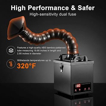 GROWNEER Fume Extractor, Up to 200m3/h Strong Suction, H13 HEPA Filters Solder Fume Extractor Odor Removal Desktop-Friendly Soldering Fume Extractor for Laser Engraving, 3D Printing (220V)