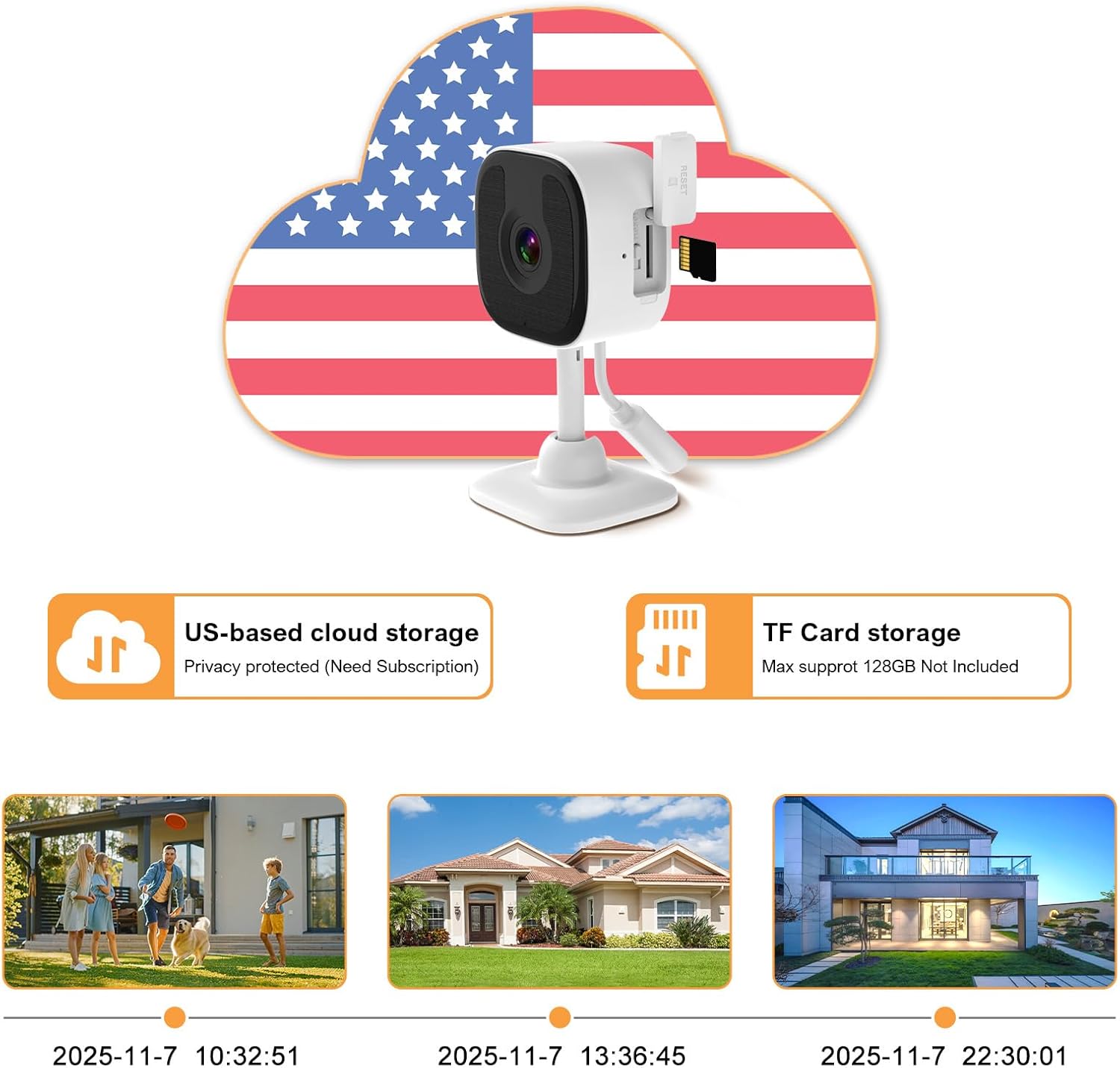 3MP F1.0 2K Window Security Camera – Indoor Dual-Band (2.4GHz/5GHz) with Black Light Full-Color Night Vision, 24/7 Recording, Motion Detection, SD Card & US Cloud Storage (1, White)