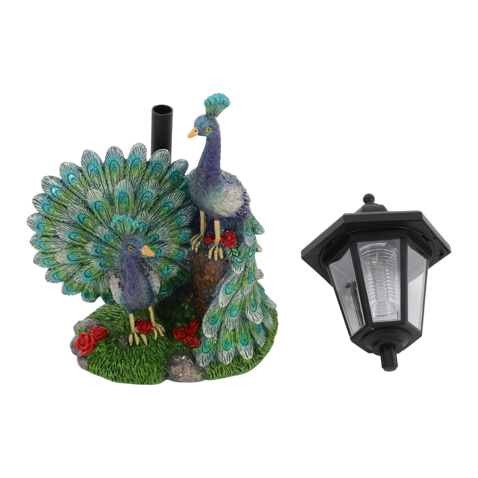 Lámpara solar de jardín decorativa con dos pavos reales, IP44, luz cálida