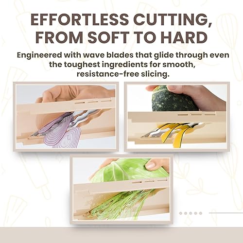 Miniatura 6 de Arnest - Cortador de repollo con mandolina japonesa, cortador de juliana de 3 velocidades con soporte de seguridad, cuchillas de acero inoxidable,
