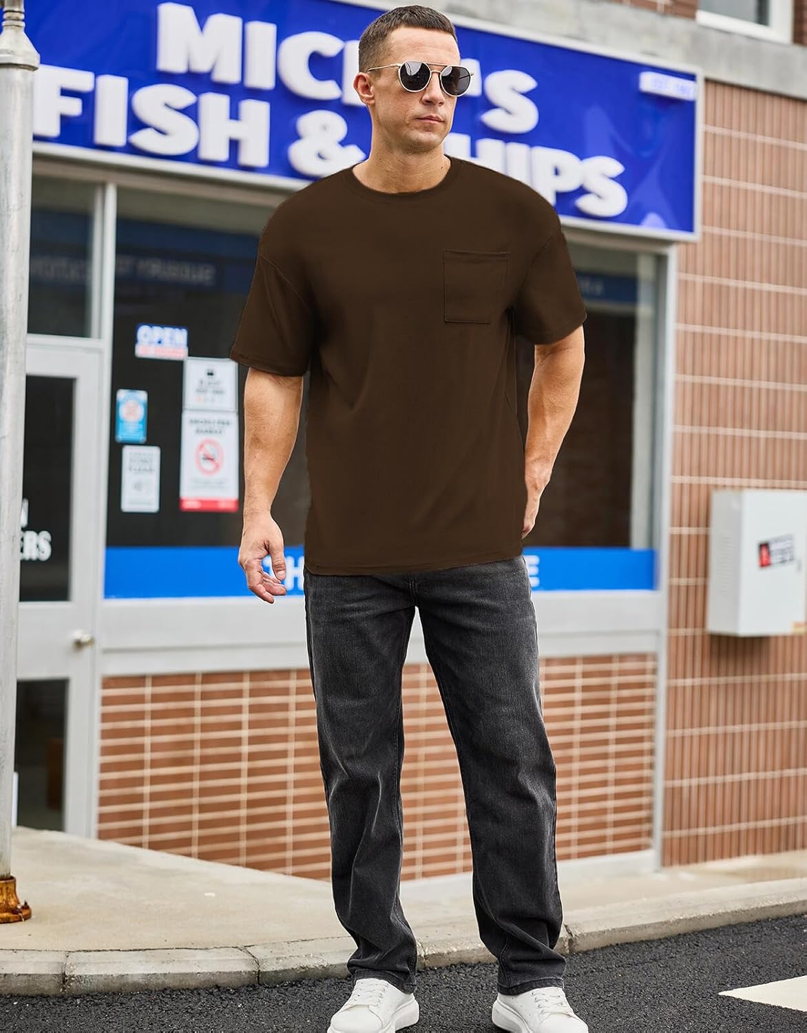 Men's Oversized Cotton T-Shirt Short Sleeve Casual Crew Neck Solid Pocket Tee Basic Workout Tops - Image 2