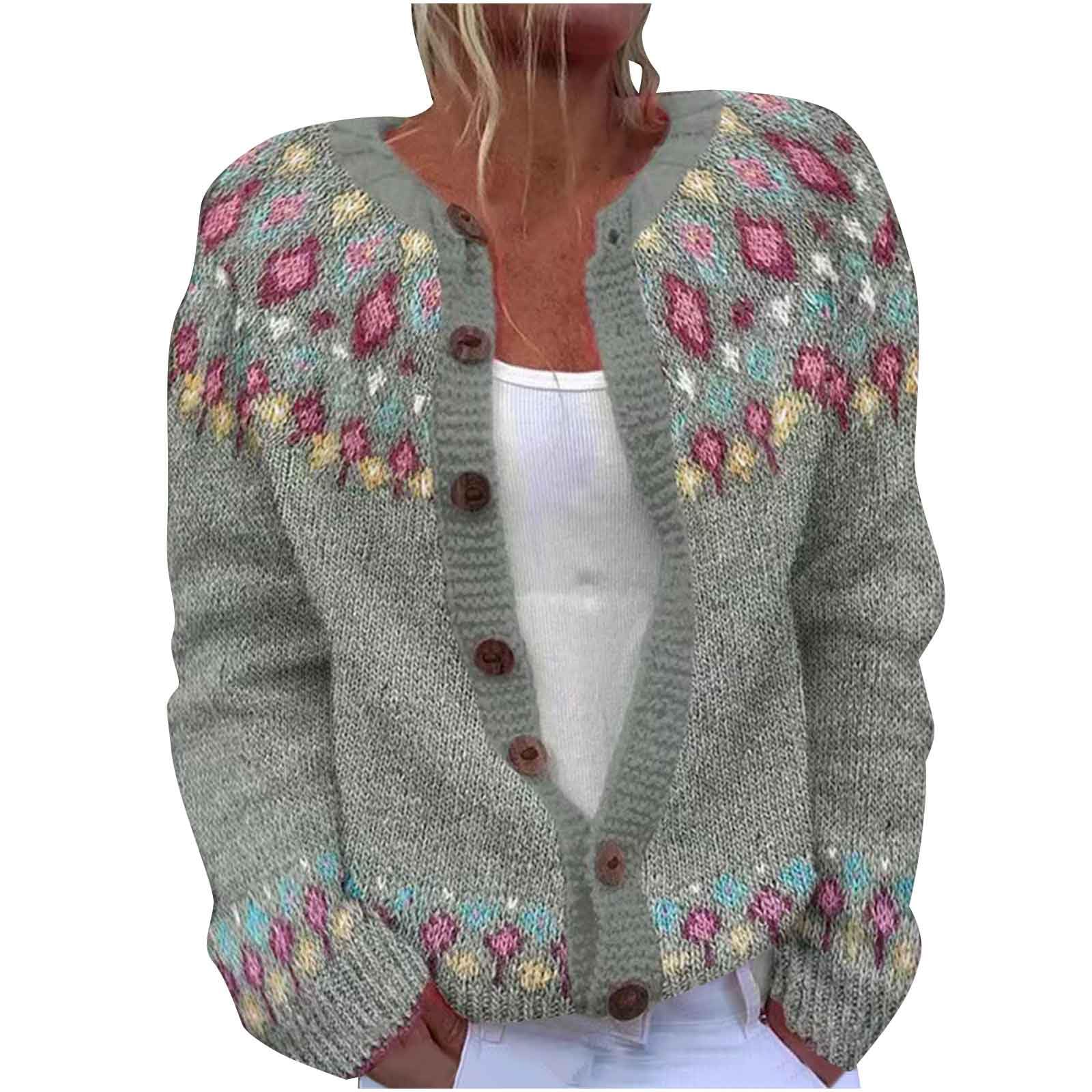 Chunky Cardigan Sweaters for Women 2025 Cable Knit Fair Isle Sweater Open Front Long Sleeve Button Outerwear Coats